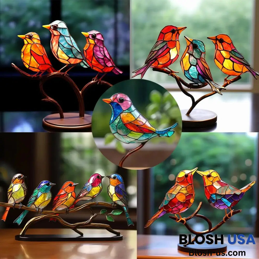 Acrylic Birds On Branch Desktop Ornaments All-In-One Bird Decor Set