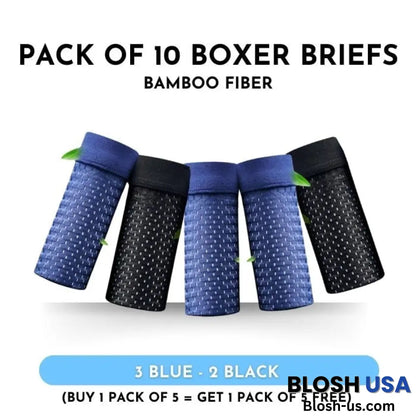 Boxhero – Pack Of 10 Bamboo Fiber Boxer Briefs Buy 5 Get M / 3 Blue - 2 Black (10 Pcs)