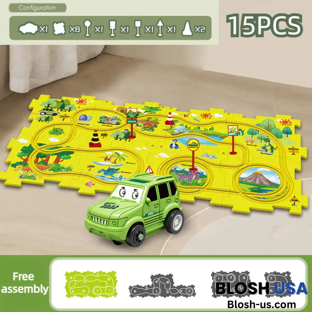 Children’s Educational Puzzle Track Car Play Set Dinosaur Land / 15Pcs