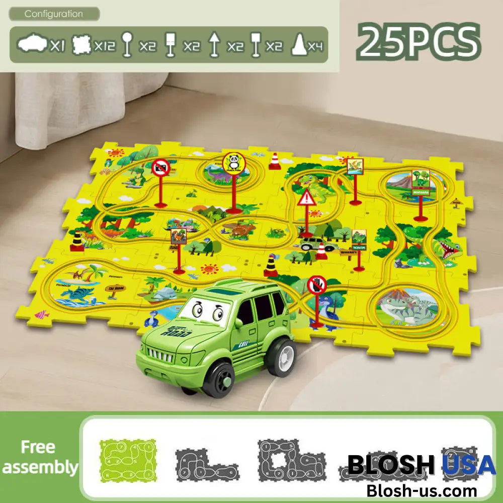 Children’s Educational Puzzle Track Car Play Set Dinosaur Land / 25Pcs