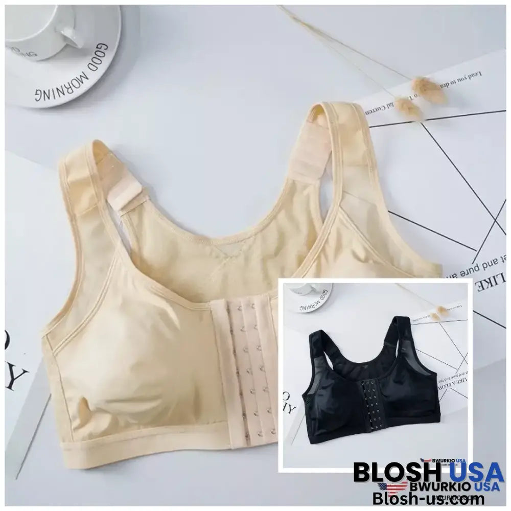 Helen Bra-Front Closure Posture Wireless Back Support Full Coverage Bra Beige + Black / S