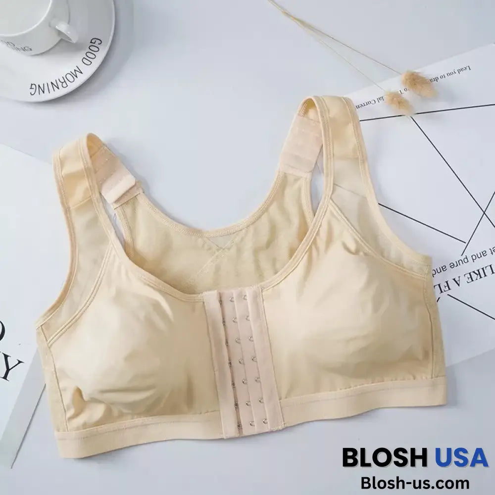 Helen Bra-Front Closure Posture Wireless Back Support Full Coverage Bra Beige / S