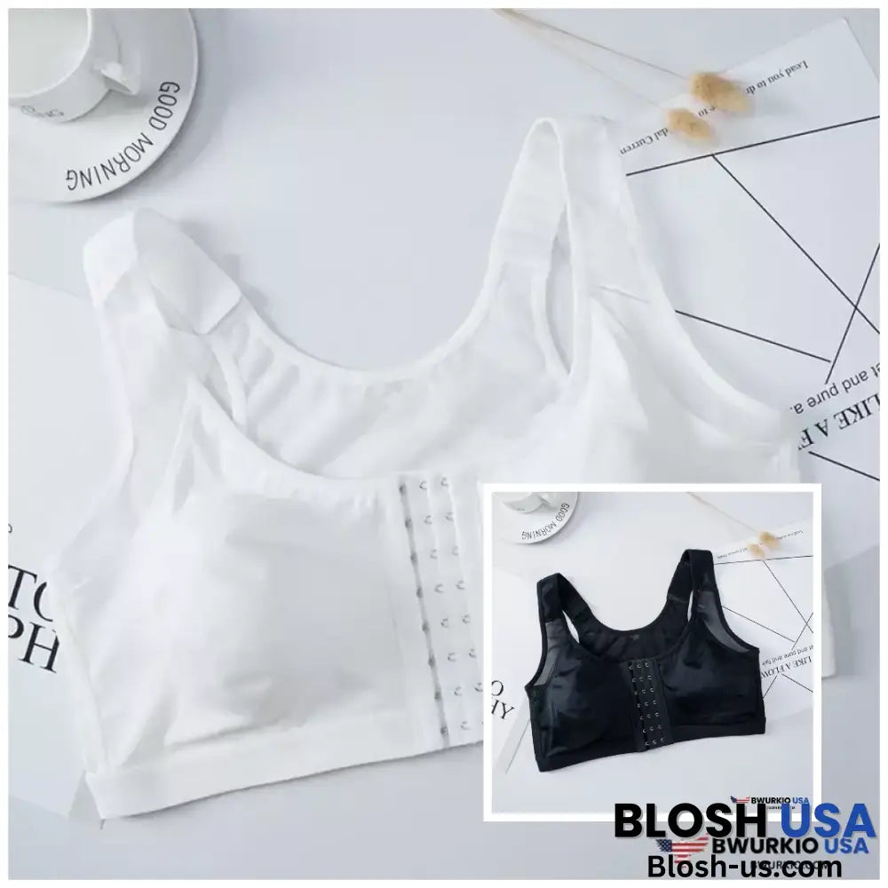 Helen Bra-Front Closure Posture Wireless Back Support Full Coverage Bra White + Black / S