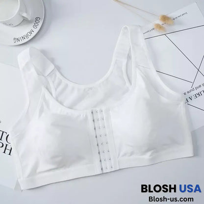 Helen Bra-Front Closure Posture Wireless Back Support Full Coverage Bra White / S