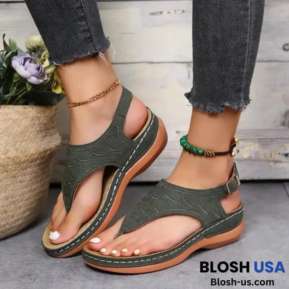 Leather Orthopedic Arch Support Sandals Diabetic Walking Green / Us 10