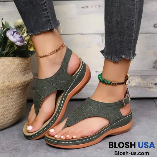 Leather Orthopedic Arch Support Sandals Diabetic Walking Green / Us 10