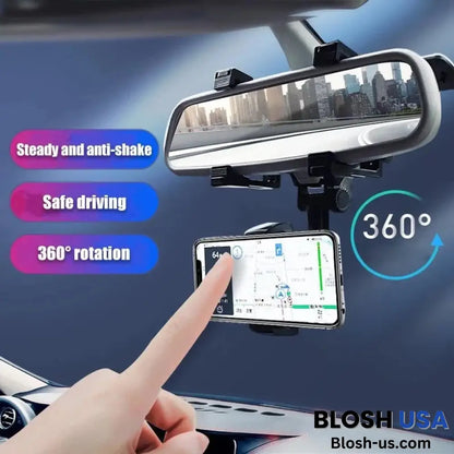 Multifunctional 360° Car Rearview Mirror Phone Holder