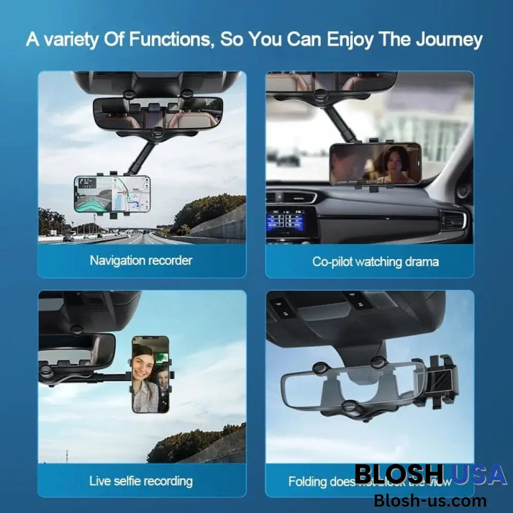 Multifunctional 360° Car Rearview Mirror Phone Holder