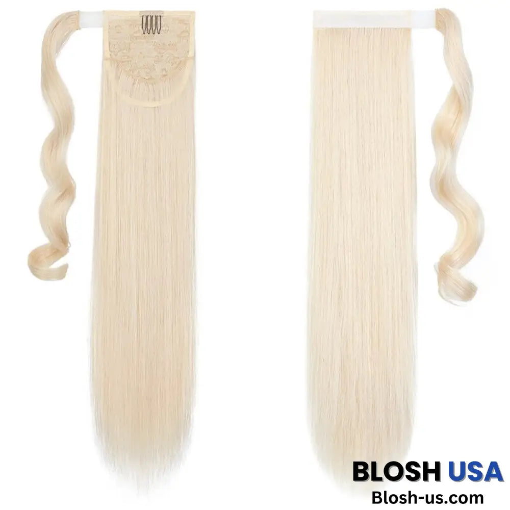 ponytail-hair-piece-extensions-clip-in-curly-fake-pony-tail 613C Straight (Beige Blonde)