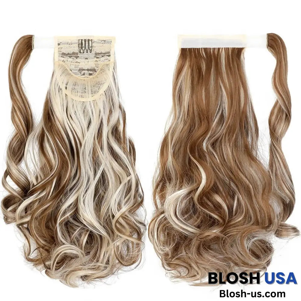 ponytail-hair-piece-extensions-clip-in-curly-fake-pony-tail 27H613 Curly (Blonde With Highlights)