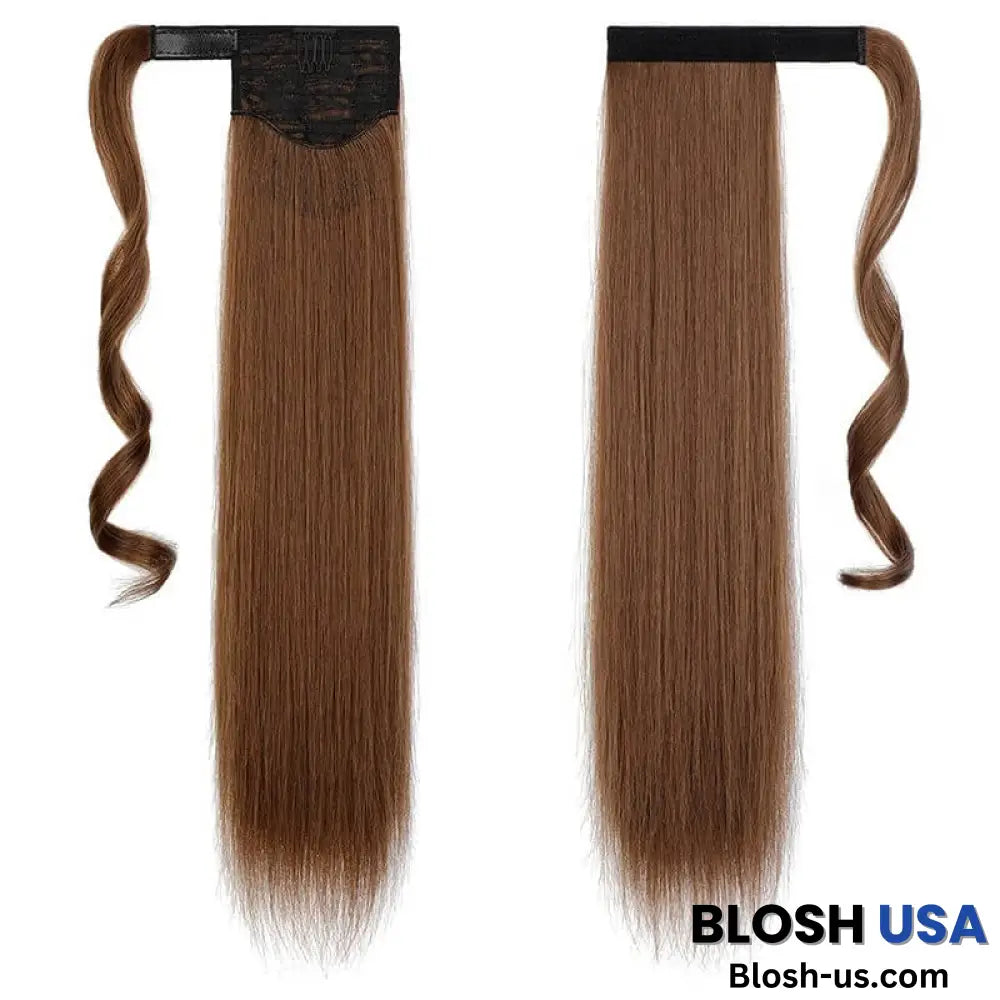 ponytail-hair-piece-extensions-clip-in-curly-fake-pony-tail 10-12# Straight (Chestnut Brown)