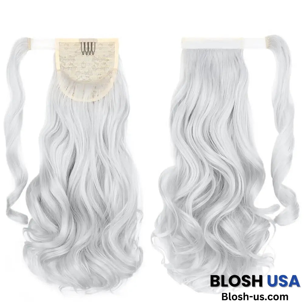 ponytail-hair-piece-extensions-clip-in-curly-fake-pony-tail Silver Gray Curly (Silver Gray)