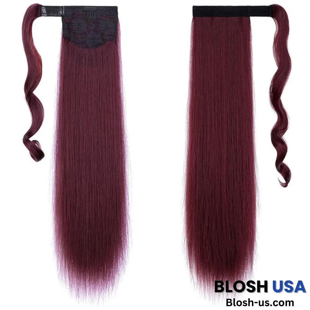 ponytail-hair-piece-extensions-clip-in-curly-fake-pony-tail 99J-118 Straight (Wine Red)