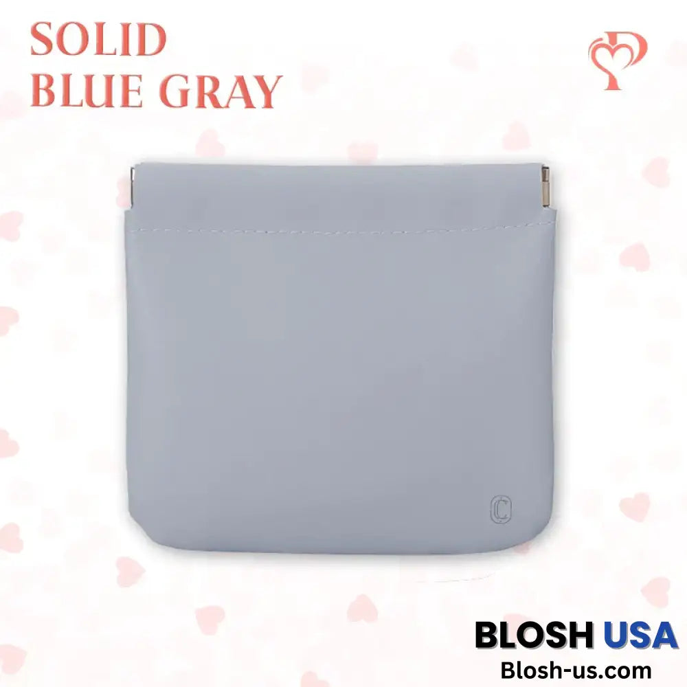 Pouchic – Snap Closure Leather Organizer Pouch Square / Blue Gray