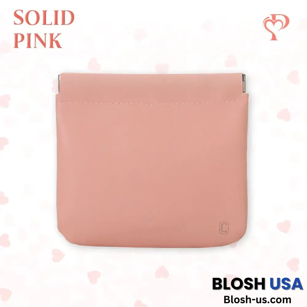 Pouchic – Snap Closure Leather Organizer Pouch Square / Pink