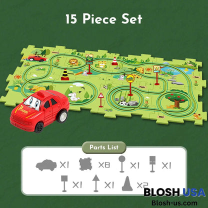 Puzzleracer Kids Car Track Set Forest / 15 Piece