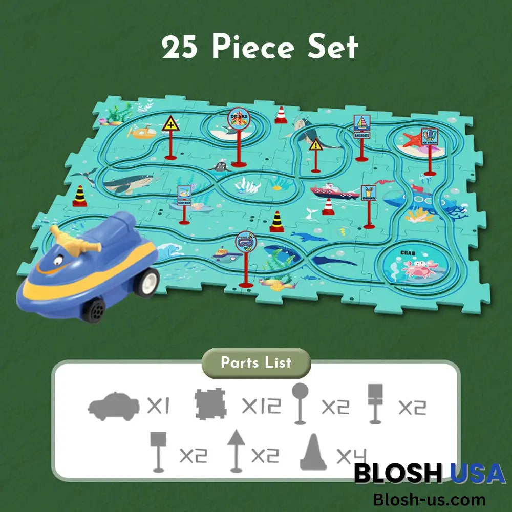 Puzzleracer Kids Car Track Set Sea / 25 Piece