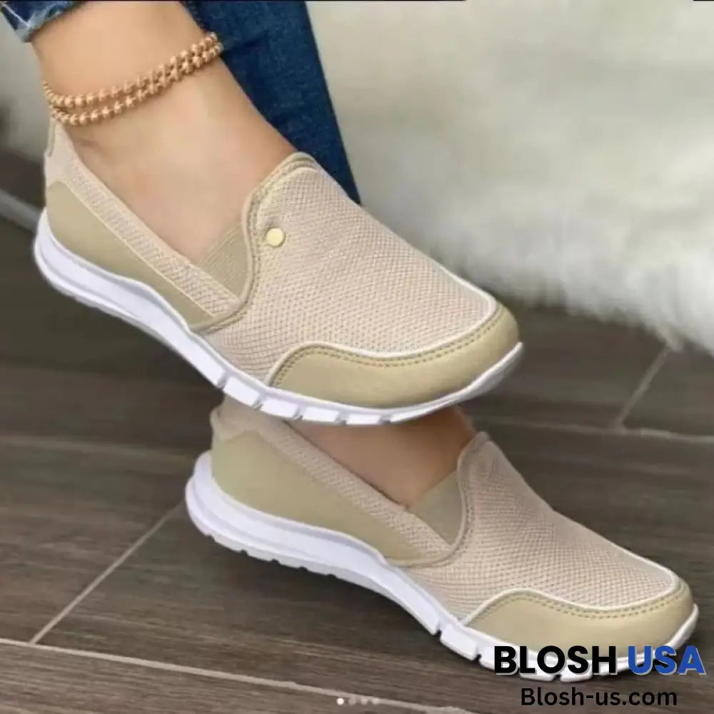 Slip-On Orthopedic Diabetic Walking Shoes Easy Fit Lightweight Flat Sneakers Beige