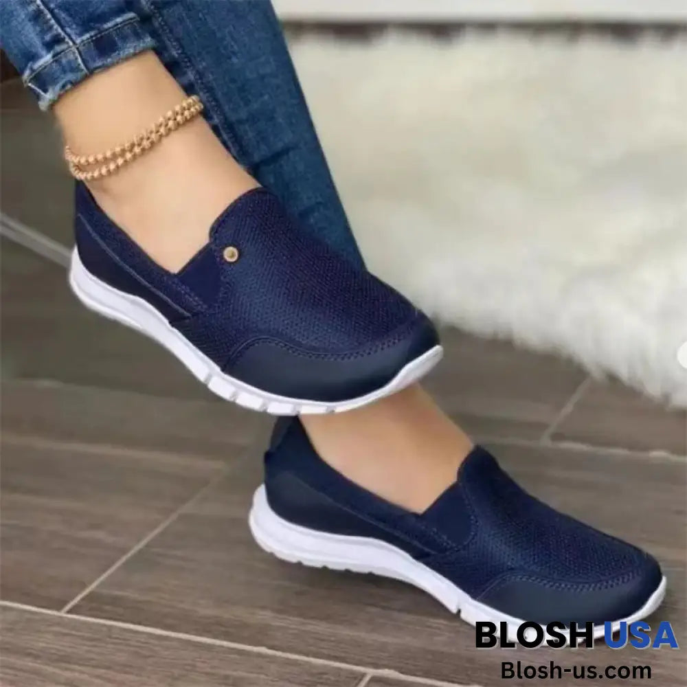 Slip-On Orthopedic Diabetic Walking Shoes Easy Fit Lightweight Flat Sneakers Blue