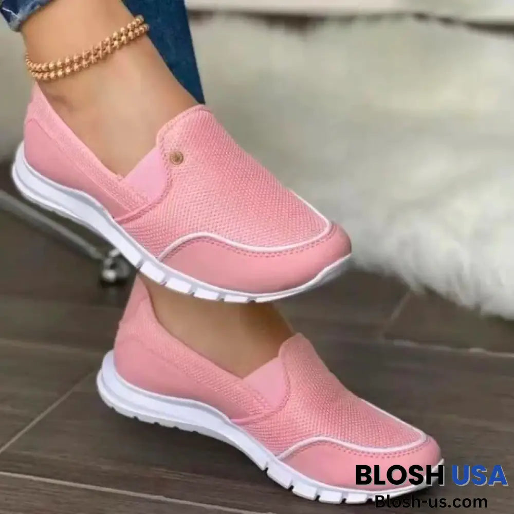 Slip-On Orthopedic Diabetic Walking Shoes Easy Fit Lightweight Flat Sneakers Pink