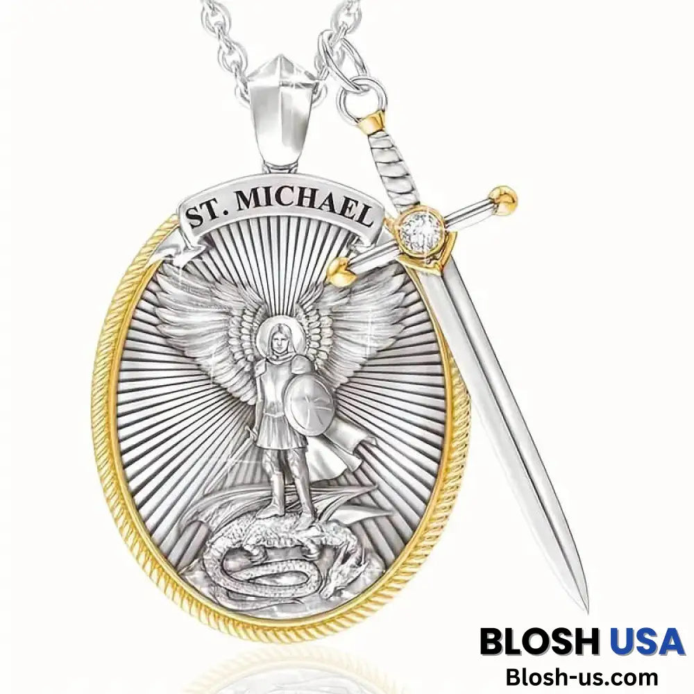 St. Michael The Archangel Necklace - Arch Angel Saint Michael Gold Pendant