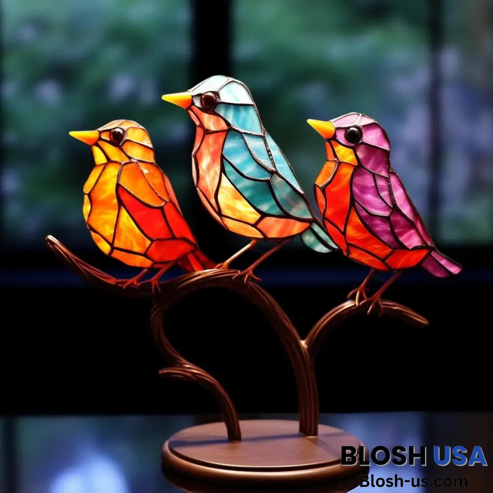 Stained Glass Birds On Branch Desktop Ornaments Friendliness