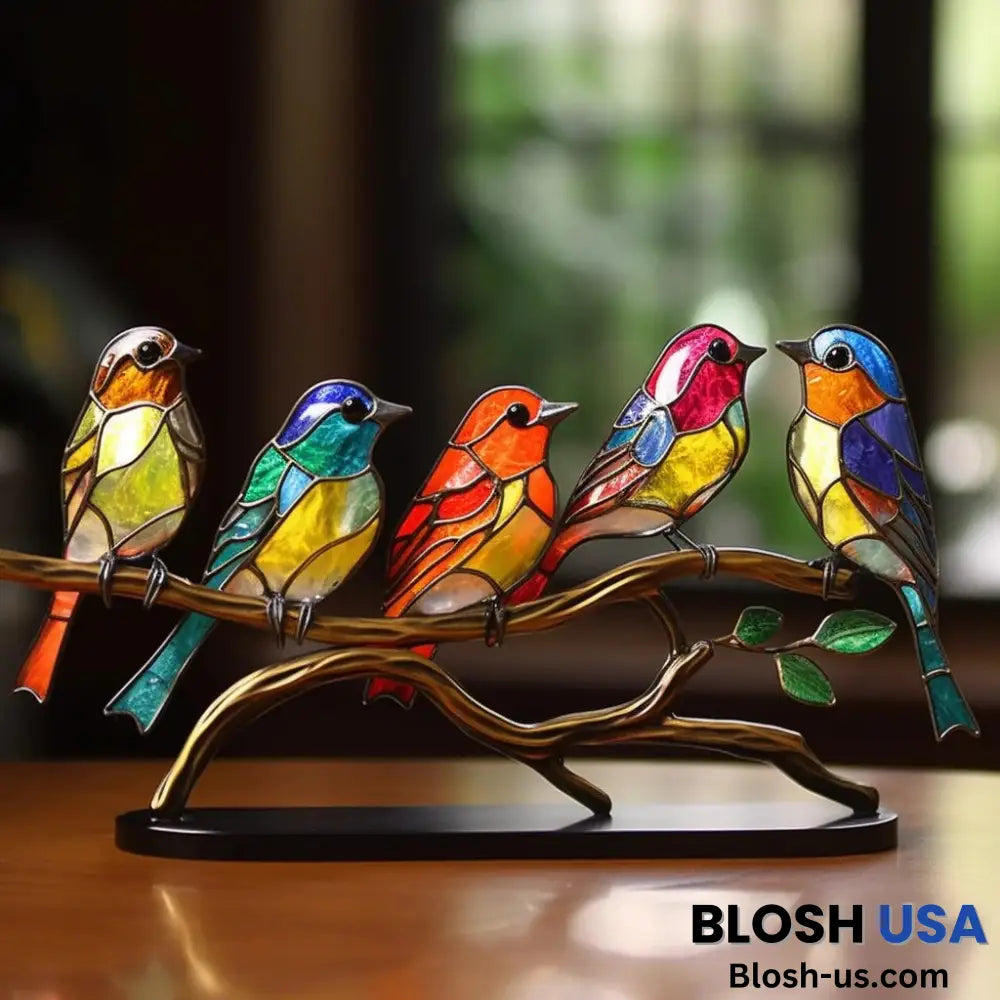 Stained Glass Birds On Branch Desktop Ornaments Harmonious