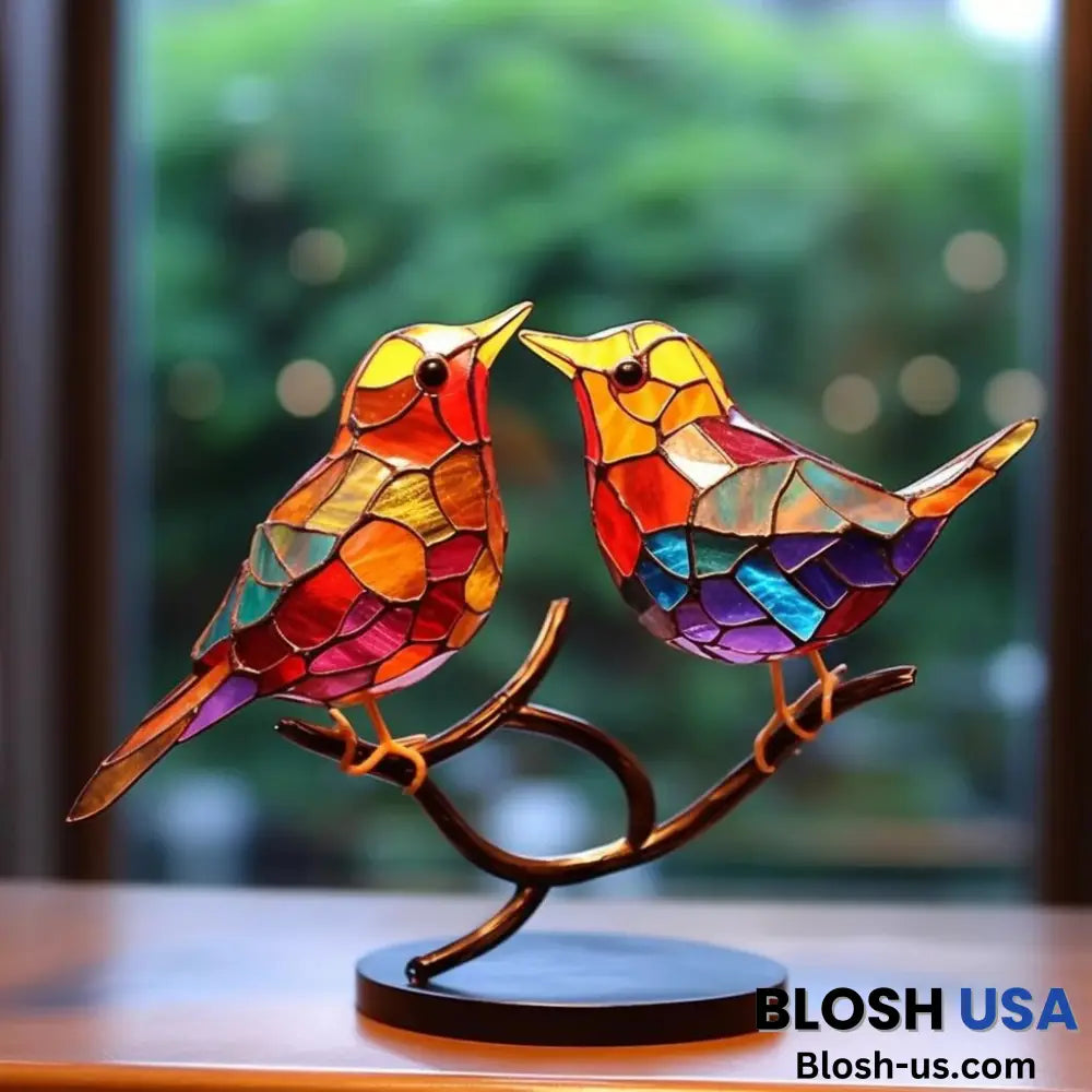 Stained Glass Birds On Branch Desktop Ornaments Love