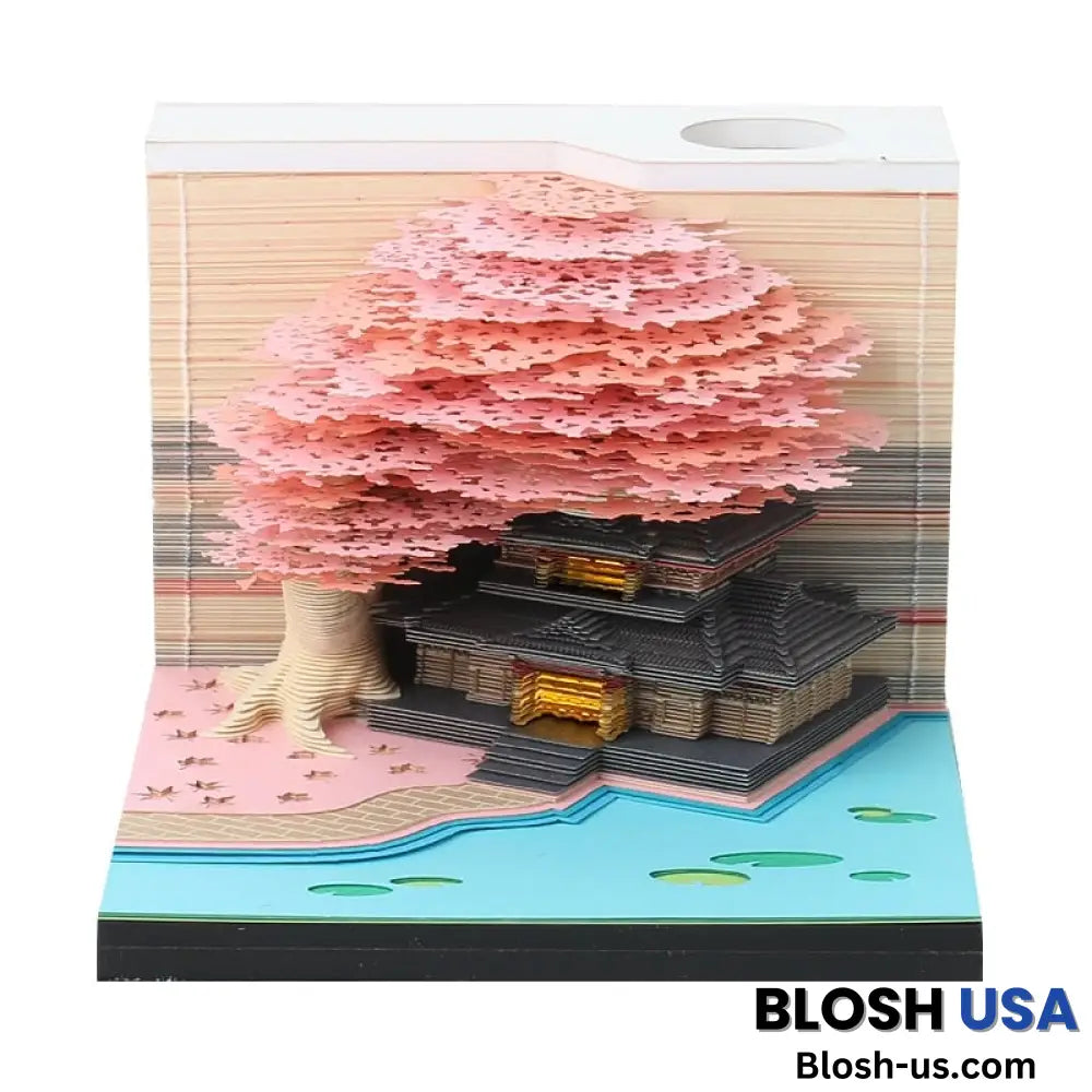 The Orienta – Handcrafted Omoshiroi Calendars Light-Up Sakura Temple Pad (Pink) / 2024