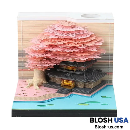 The Orienta – Handcrafted Omoshiroi Calendars Light-Up Sakura Temple Pad (Pink) / 2024