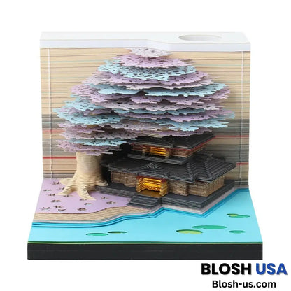 The Orienta – Handcrafted Omoshiroi Calendars Light-Up Sakura Temple Pad (Purple) / 2024