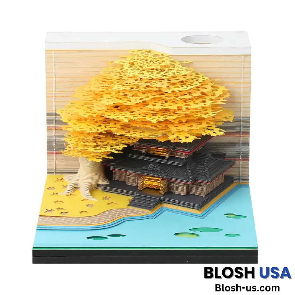 The Orienta – Handcrafted Omoshiroi Calendars Light-Up Sakura Temple Pad (Yellow) / 2024