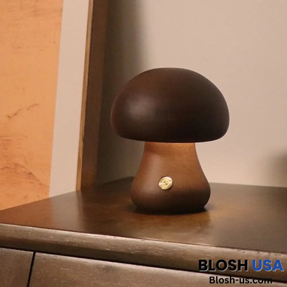 Vintage Wooden Mushroom Night Light Table Lamp