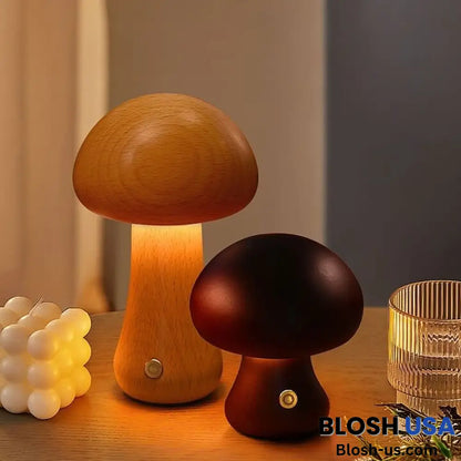 Vintage Wooden Mushroom Night Light Table Lamp