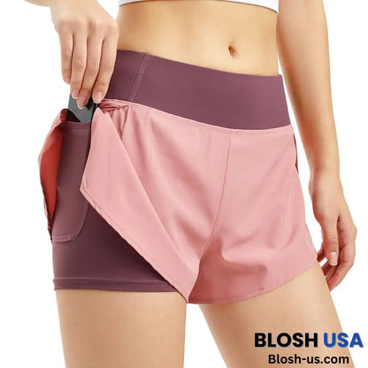 Women's 2-In-1 Running Shorts - Athletic Gym Workout Sports Shorts